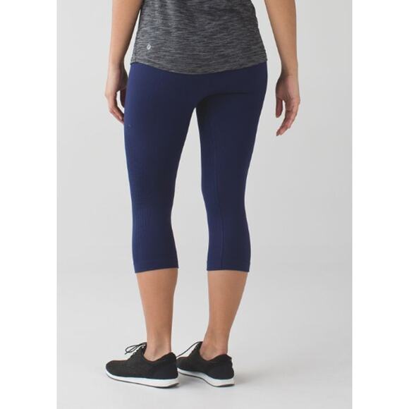 Lululemon Leggings Flow & Go Crop Seamless Tight Hero Blue Athletic Yoga Running - Picture 2 of 7